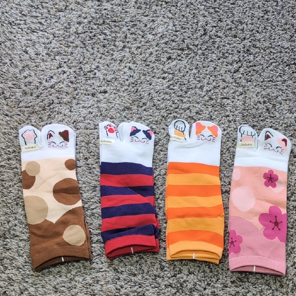 Artfasion Cat Toe Socks, Set Of 4, One Size Various Colors And Patterns